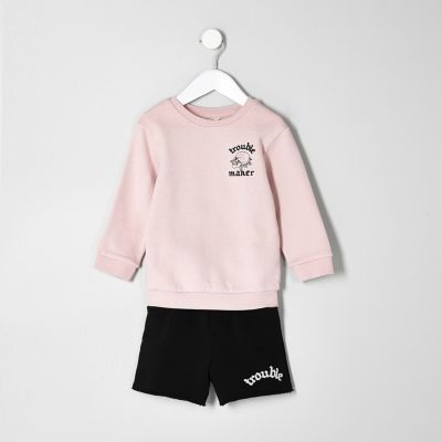 Mini boys pink sweatshirt and shorts set